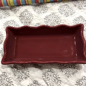 Vintage Henn Pottery Dish maroon color.  Rectangular with scalloped edges.